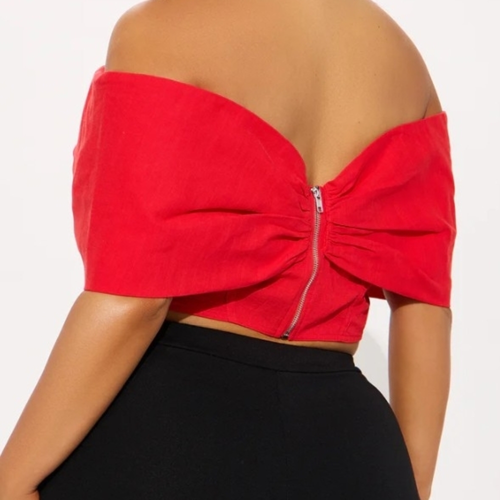 Fashion Nova Bold Red Off-Shoulder Crop Top